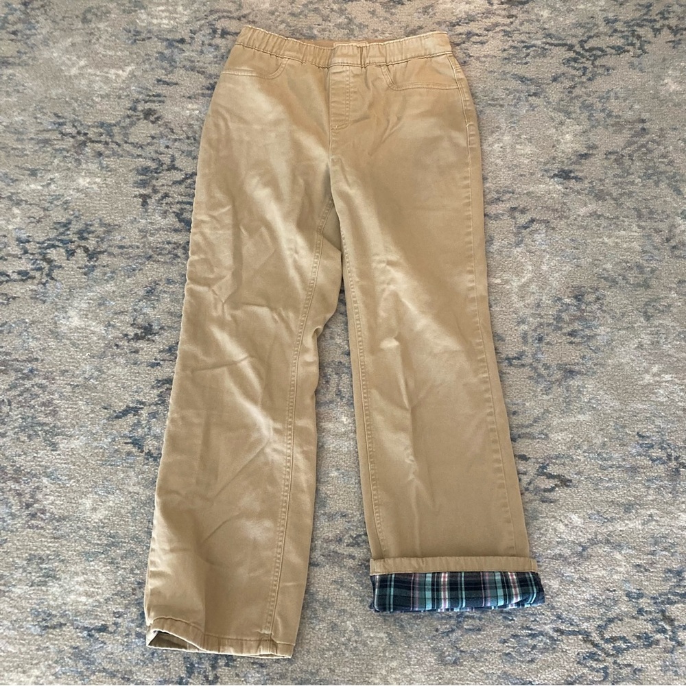 LL Bean Flannel Lined Khakis Straight Leg Elastic Waist